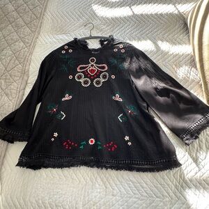 Sezane Black Embroidered Blouse